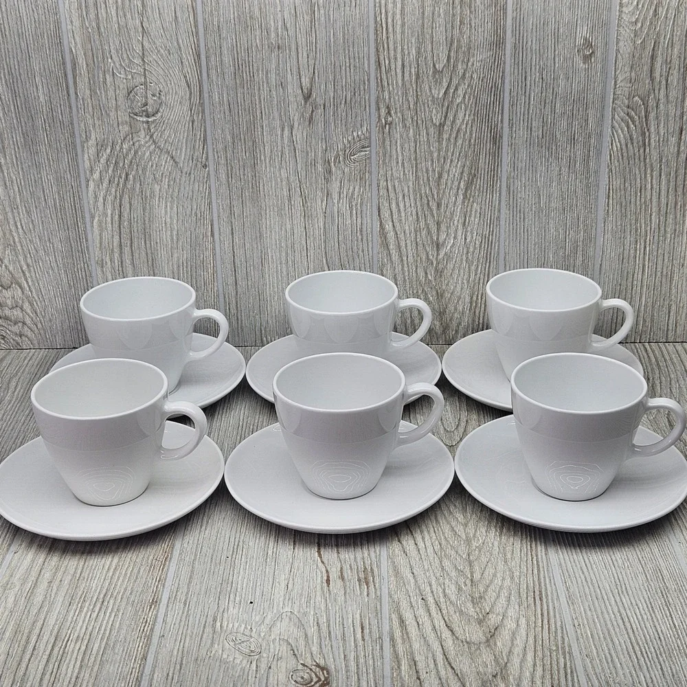 Centura by Corning Corelle White Coupe Discontinued Coffee Cup and Saucer Set 6